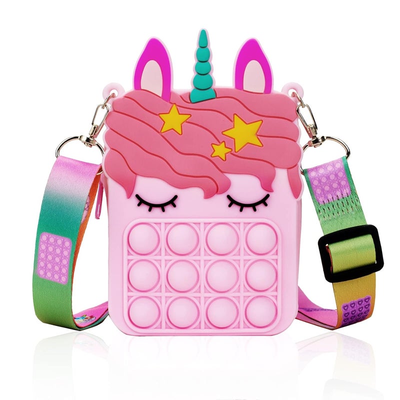 civan Pink Unicorn Pop Purse for Girls, Beach Mini Fidget Toy, Stress Release Pop Coin Purse, Christmas Stocking Birthday Party Favors Unicorn Gifts - Image 1