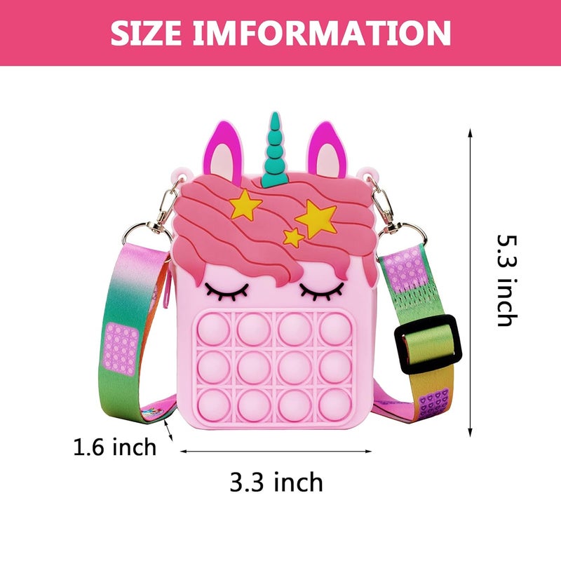 civan Pink Unicorn Pop Purse for Girls, Beach Mini Fidget Toy, Stress Release Pop Coin Purse, Christmas Stocking Birthday Party Favors Unicorn Gifts - Image 3