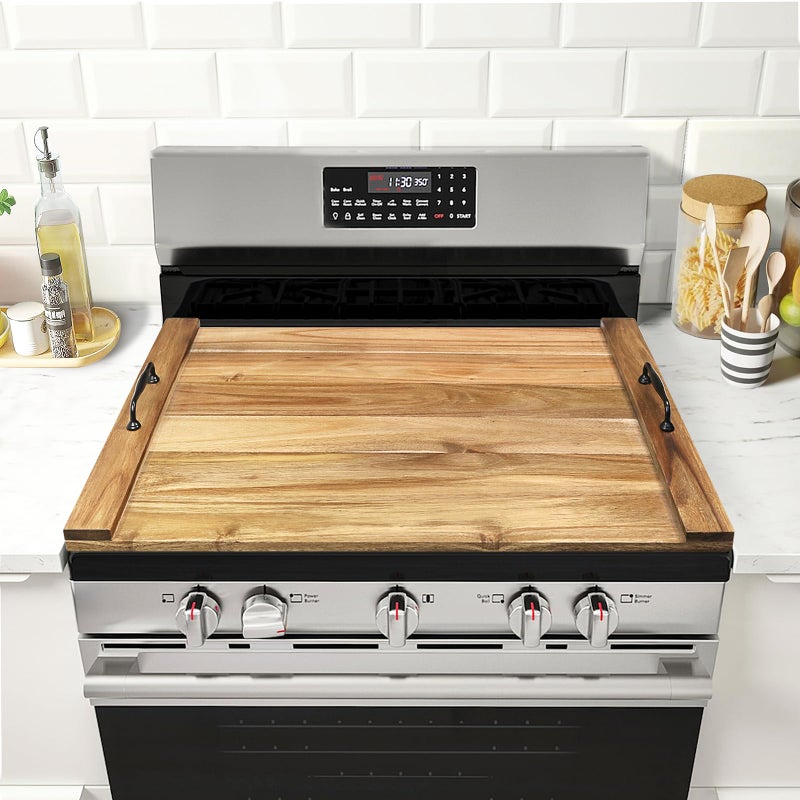 GASHELL Noodle Board Stove Cover with Handles for Electric, Gas Stove Top (Acacia Wood) - Image 1