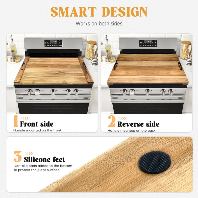 GASHELL Noodle Board Stove Cover with Handles for Electric, Gas Stove Top (Acacia Wood) - Image 5