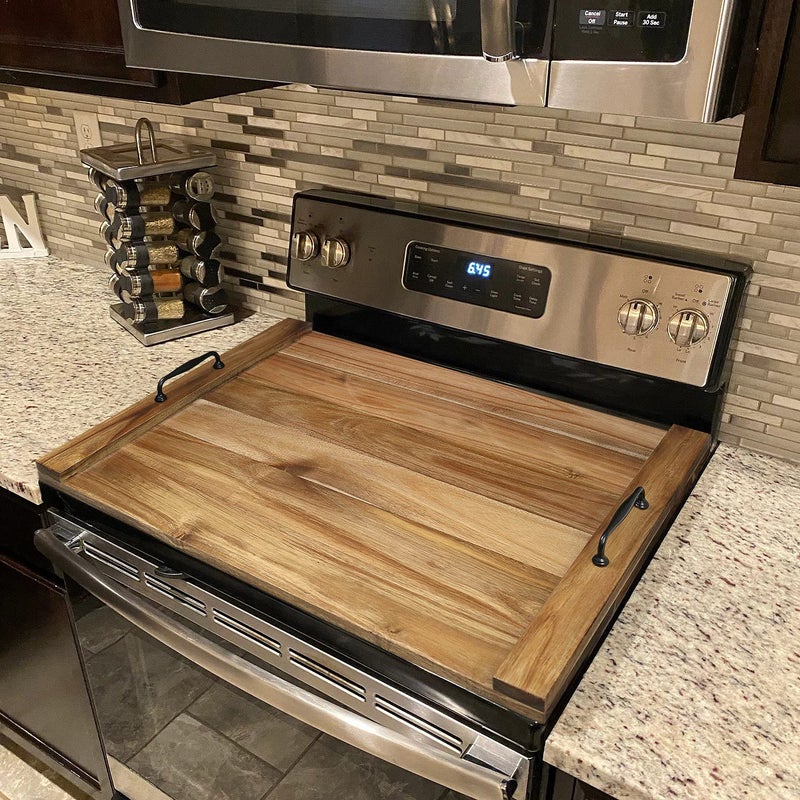 GASHELL Noodle Board Stove Cover with Handles for Electric, Gas Stove Top (Acacia Wood) - Image 2