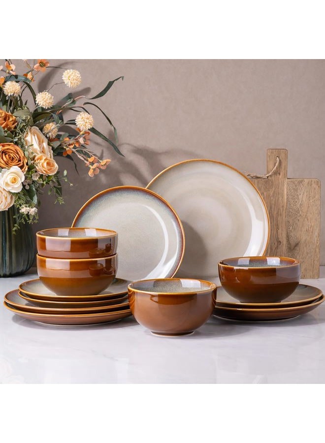 LERATIO Ceramic Dinnerware Sets for 4, Coupe Plates and Bowls Sets,Highly Chip and Crack Resistant | Dishwasher & Microwave & Oven Safe Dishes set,Reactive Glaze Dinnerware- Service for 4（12pcs） - Image 1