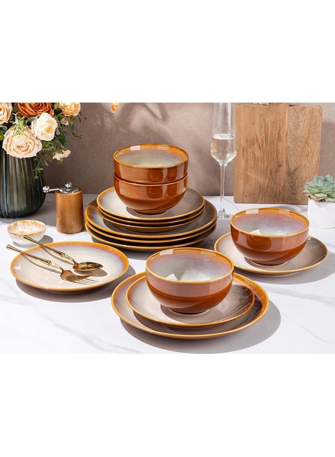 LERATIO Ceramic Dinnerware Sets for 4, Coupe Plates and Bowls Sets,Highly Chip and Crack Resistant | Dishwasher & Microwave & Oven Safe Dishes set,Reactive Glaze Dinnerware- Service for 4（12pcs） - Image 5