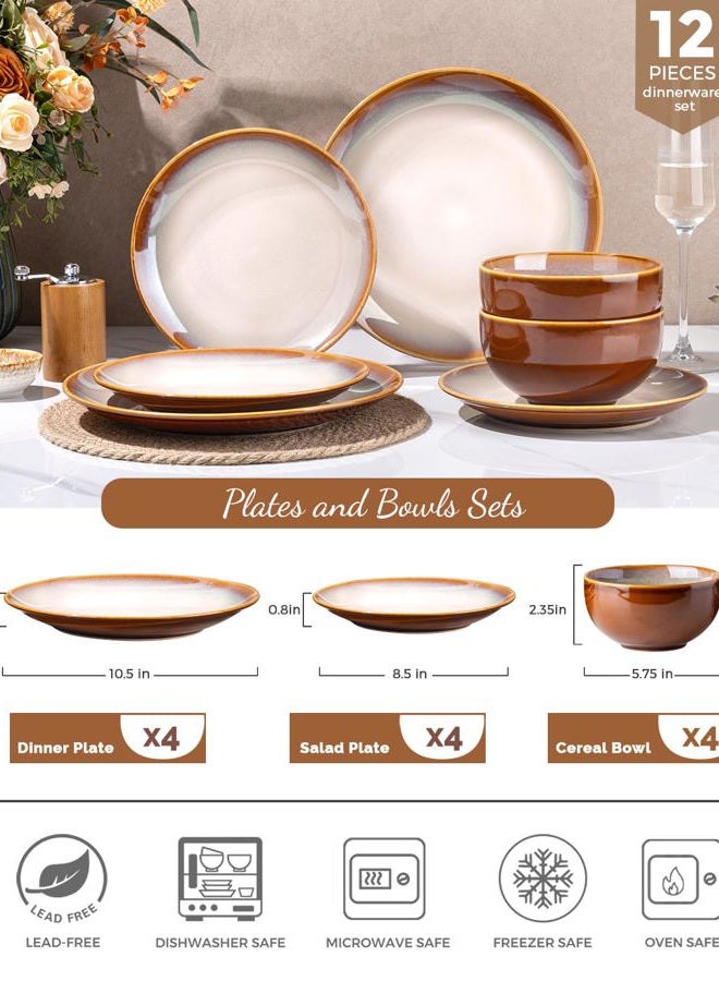 LERATIO Ceramic Dinnerware Sets for 4, Coupe Plates and Bowls Sets,Highly Chip and Crack Resistant | Dishwasher & Microwave & Oven Safe Dishes set,Reactive Glaze Dinnerware- Service for 4（12pcs） - Image 2