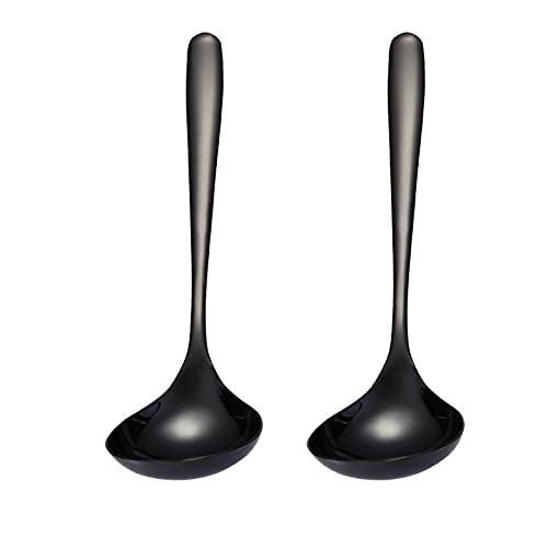 MBBITL 2-Pack Black Soup Ladle 304 Stainless Steel Spoon Kitchen Serving Sauce Server - Image 2
