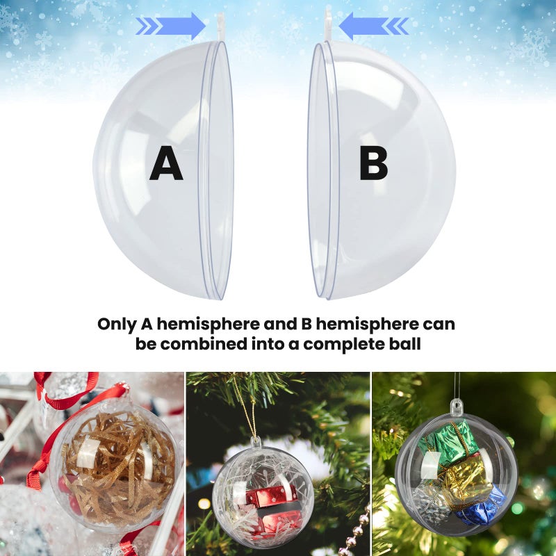LYLYFAN 20 Pack Clear Plastic Fillable Ornament Ball 3.93''/100mm for Christmas Holiday  Wedding Party Home D?cor - Image 5