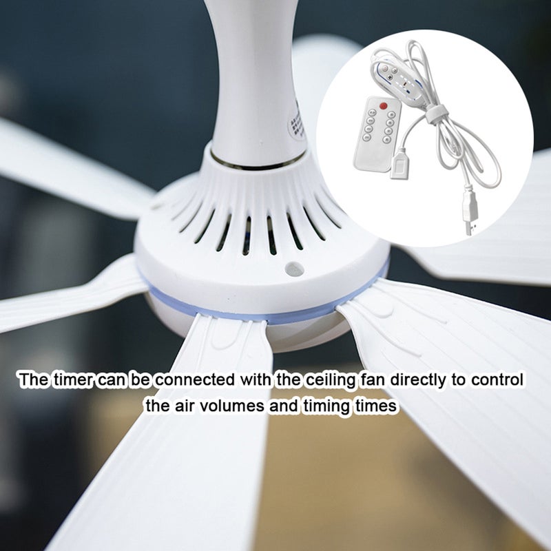 6 Leaves 5V USB Ceiling Fan Accessory Kit Camping Tent Air Cooler Timer and Remote Controller Set for Outdoor Dormitory Home Bed - Image 4