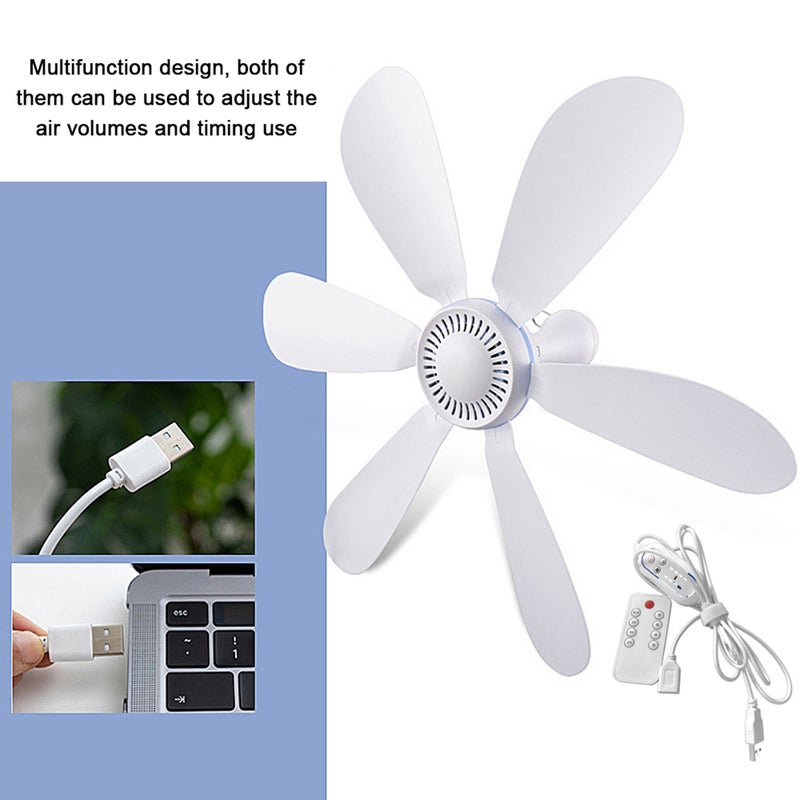 6 Leaves 5V USB Ceiling Fan Accessory Kit Camping Tent Air Cooler Timer and Remote Controller Set for Outdoor Dormitory Home Bed - Image 2