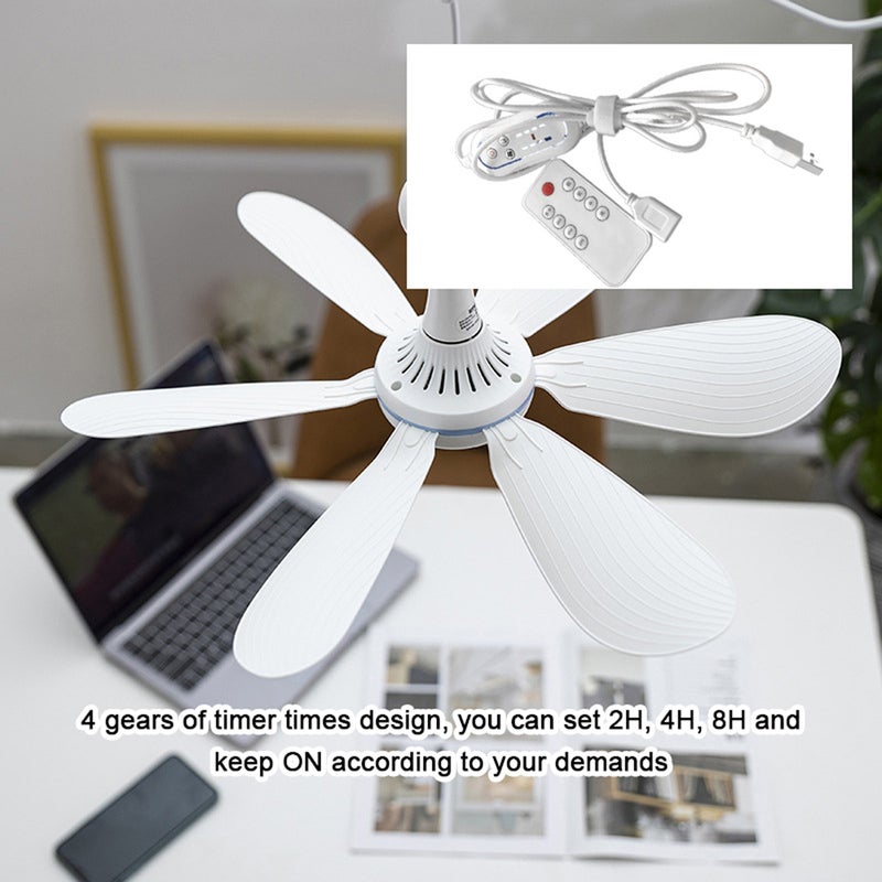 6 Leaves 5V USB Ceiling Fan Accessory Kit Camping Tent Air Cooler Timer and Remote Controller Set for Outdoor Dormitory Home Bed - Image 5