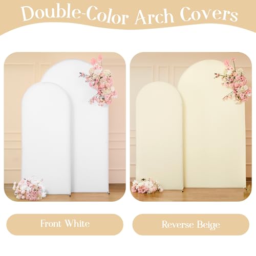 HB HBB MAGIC Beige White Arch Backdrop Cover Set of 2 Birthday Party Arch Covers 7.2 and 6ft Spandex Wedding Arch Covers Stretchy Backdrop Bridal Baby Shower Biege White Arch Stand Cover - Image 2