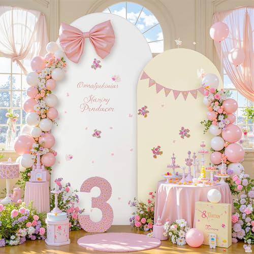 HB HBB MAGIC Beige White Arch Backdrop Cover Set of 2 Birthday Party Arch Covers 7.2 and 6ft Spandex Wedding Arch Covers Stretchy Backdrop Bridal Baby Shower Biege White Arch Stand Cover - Image 5