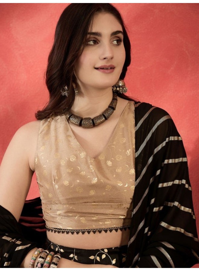 AKS Black & Beige Foil Printed Lehenga Choli - Image 3
