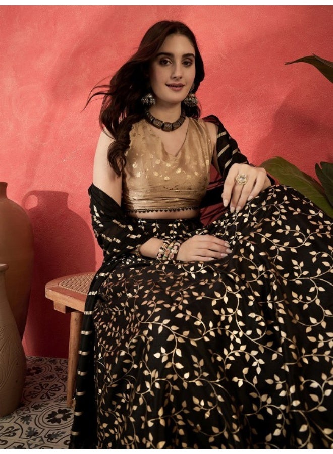 AKS Black & Beige Foil Printed Lehenga Choli - Image 1