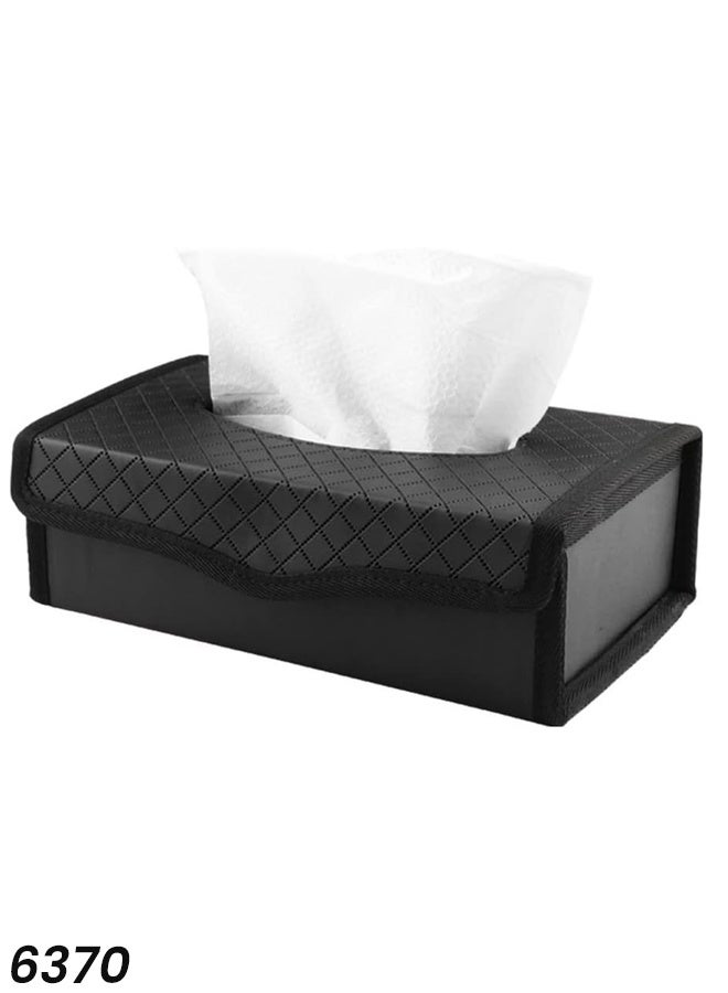 PU Leather Car Tissue Box Holder – Foldable Magnetic Tissue Organizer – Dashboard & Home Use – Premium Black with Diamond Pattern – Model 6370 - Image 1