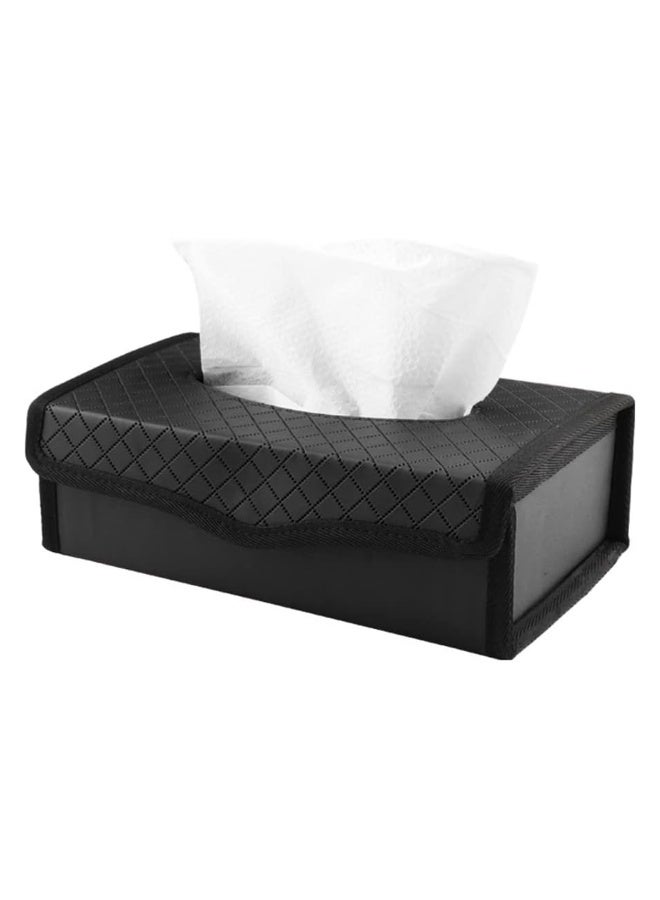 PU Leather Car Tissue Box Holder – Foldable Magnetic Tissue Organizer – Dashboard & Home Use – Premium Black with Diamond Pattern – Model 6370 - Image 2