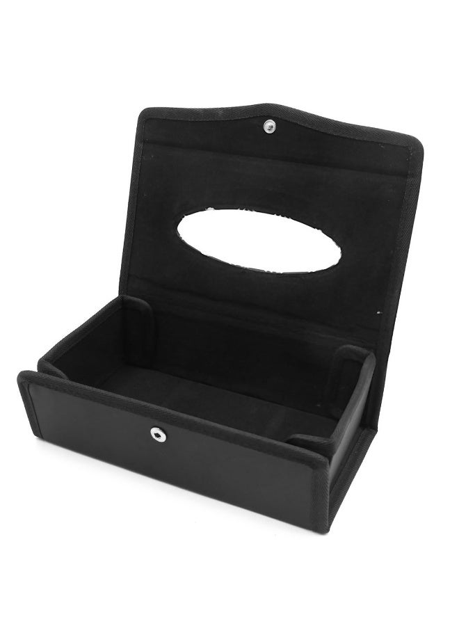 PU Leather Car Tissue Box Holder – Foldable Magnetic Tissue Organizer – Dashboard & Home Use – Premium Black with Diamond Pattern – Model 6370 - Image 4