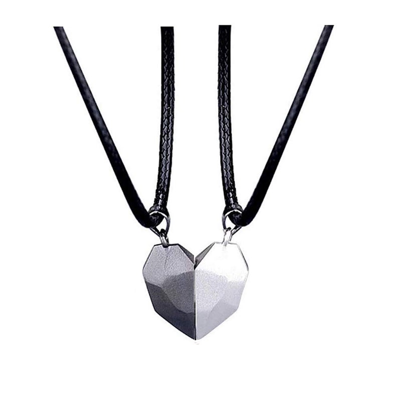 LEGENSTAR Two Souls One Heart Pendant Necklaces for Couple,Wishing Stone Creative Magnet Couples Necklace (Black+Silver 02) - Image 1