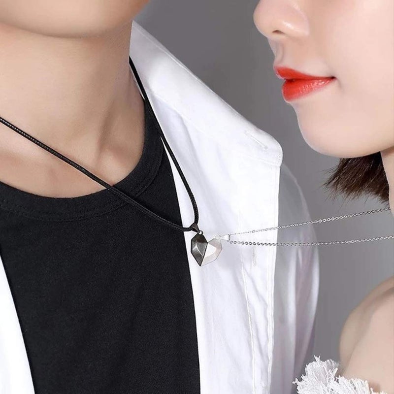 LEGENSTAR Two Souls One Heart Pendant Necklaces for Couple,Wishing Stone Creative Magnet Couples Necklace (Black+Silver 02) - Image 5
