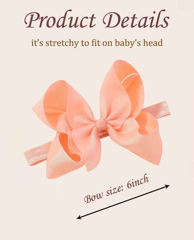 WillingTee Headbands 6 Inch 30 Colors Boutique Grosgrain Ribbon Hair Bows Big Baby Girls Bows Headbands for Baby Girls Infants Toddler Kids Teens and Children - Image 3