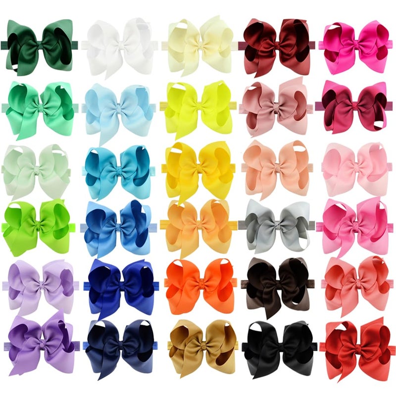 WillingTee Headbands 6 Inch 30 Colors Boutique Grosgrain Ribbon Hair Bows Big Baby Girls Bows Headbands for Baby Girls Infants Toddler Kids Teens and Children - Image 2