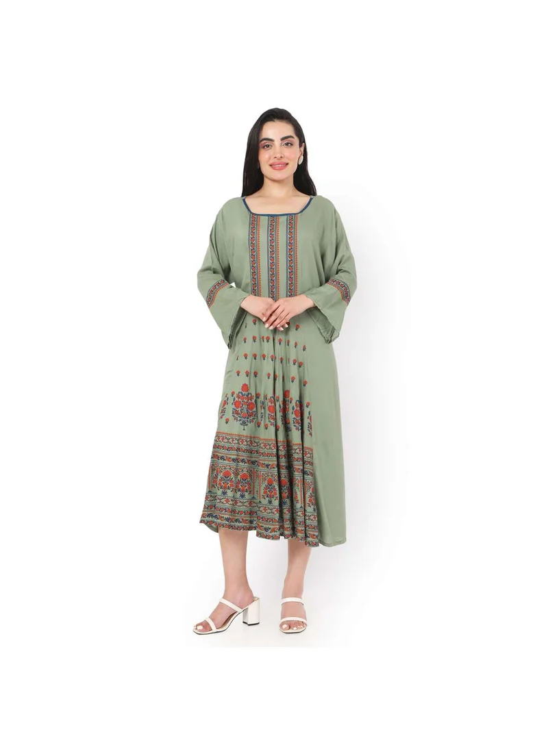 HANA & SARA LONG FRILL SLEEVES SOFT PRINTED ELEGANT ARABIC JALABIYA KAFTAN DRESS