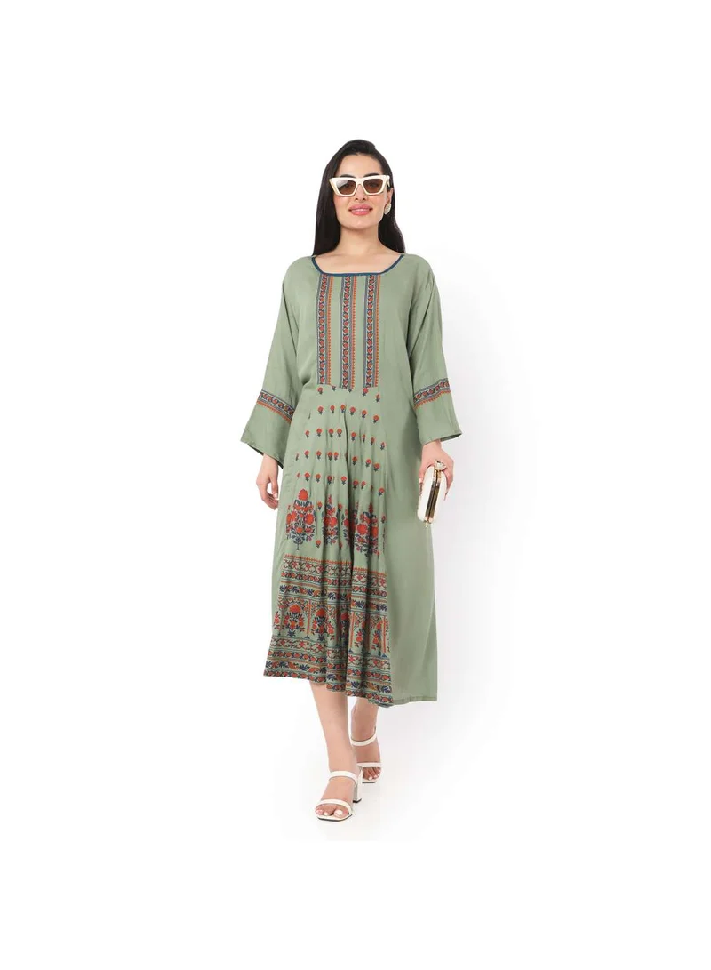 HANA & SARA LONG FRILL SLEEVES SOFT PRINTED ELEGANT ARABIC JALABIYA KAFTAN DRESS