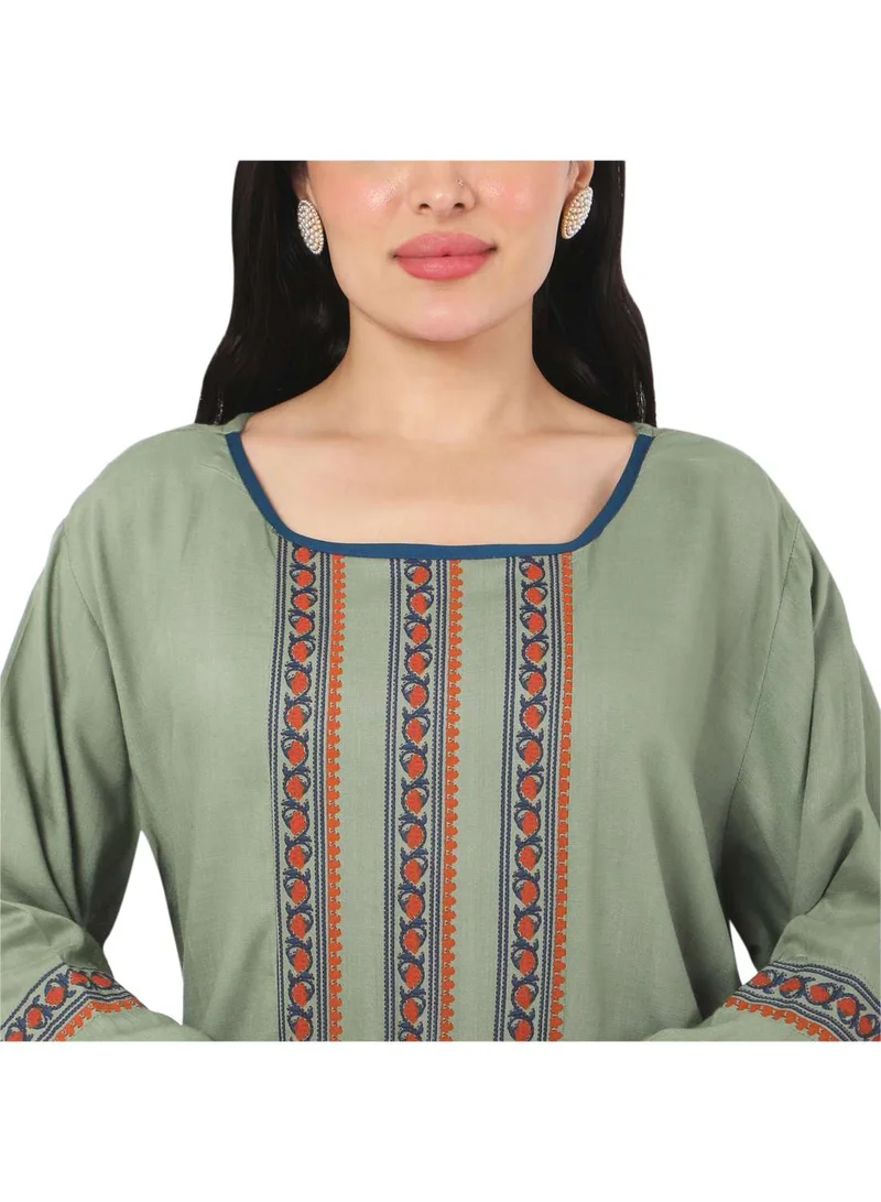 HANA & SARA LONG FRILL SLEEVES SOFT PRINTED ELEGANT ARABIC JALABIYA KAFTAN DRESS