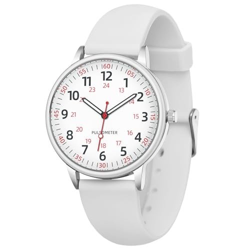 IBSO Women Watch for Nurse Easy to Read Dial Wristwatches Silicone Band Water Resistant Watches Second Hand and 24 Hour (0027 White) - Image 1