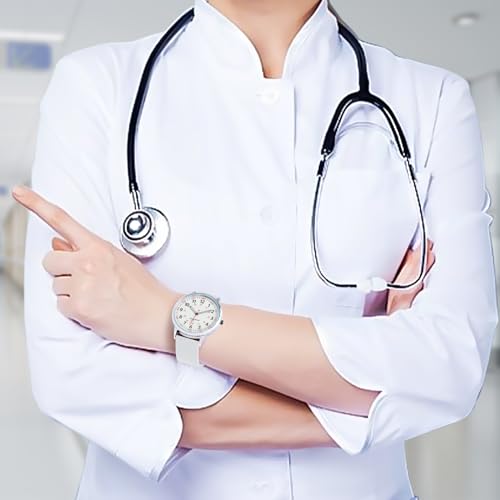 IBSO Women Watch for Nurse Easy to Read Dial Wristwatches Silicone Band Water Resistant Watches Second Hand and 24 Hour (0027 White) - Image 3