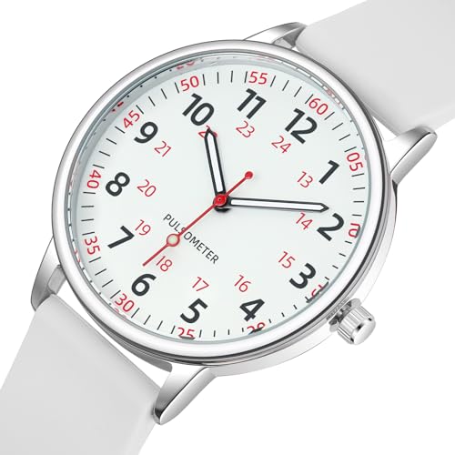 IBSO Women Watch for Nurse Easy to Read Dial Wristwatches Silicone Band Water Resistant Watches Second Hand and 24 Hour (0027 White) - Image 2