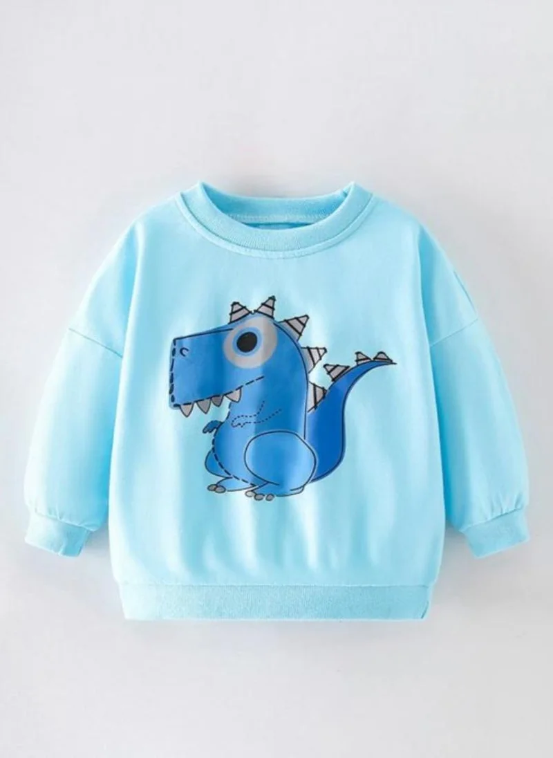 YUNIQEE Turquoise Blue Graphic Printed Round Neck T-shirt