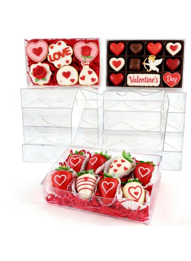 JCXGRVC 4 PCS 10x7x2 inches Clear Strawberry Boxes Bakery Boxes Cookie Boxes Macaron Boxes Gift Boxes Treat Boxes - Image 1