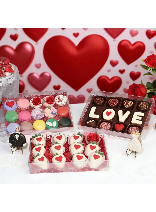 JCXGRVC 4 PCS 10x7x2 inches Clear Strawberry Boxes Bakery Boxes Cookie Boxes Macaron Boxes Gift Boxes Treat Boxes - Image 4