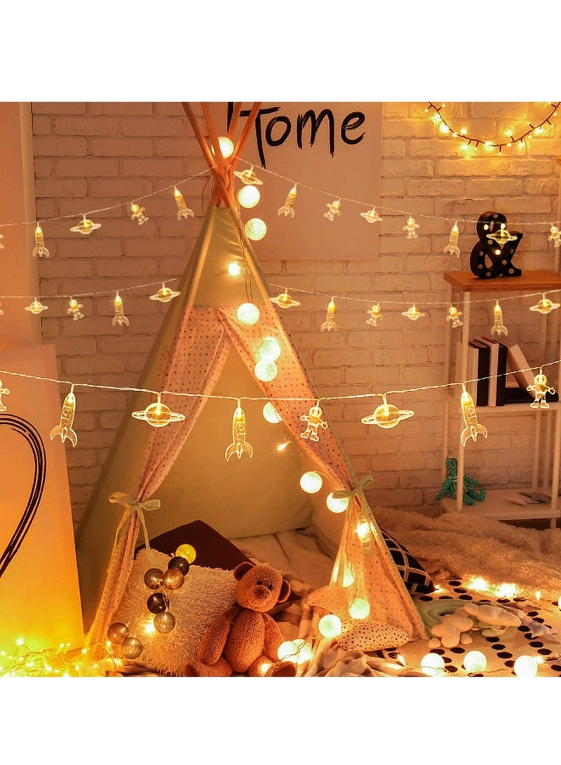 كابتن تيك LED String Light, 20 Astronaut Spaceship Rocket Pendants Holiday Party Lights Outerspace Decor Wedding Around the Garden Patio Warm White - Image 3