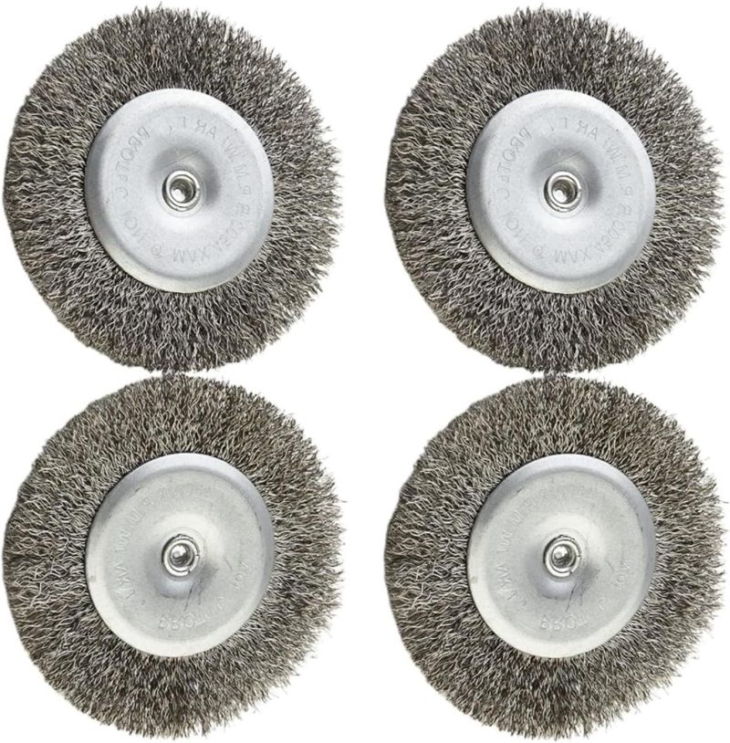 4-Pack 100mm rotating wire wheel brush, stainless steel grinding and rust removal polishing wire wheel round handle T-shaped silver 6x100mm - Image 1