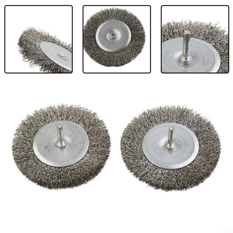 4-Pack 100mm rotating wire wheel brush, stainless steel grinding and rust removal polishing wire wheel round handle T-shaped silver 6x100mm - Image 3