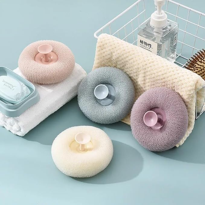 ALESSO ALESSO Bath Shower Loofah Sponge Pouf Body Scrubber Exfoliator Bathing Round Loofah for Men and Women Ultra Soft Round Bath Sponge Loofah Multi Colour PACK OF 1  - Image 1