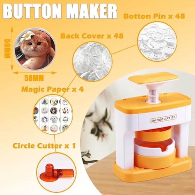 DIY BUTTON BADGE MAKER KIT FOR KIDS - EASY TO USE, DURABLE PP MATERIAL, INCLUDES 48 BUTTON PARTS & PICTURES, PERFECT FOR SCHOOL ACTIVITIES, HOLIDAYS, AND CREATIVE GIFT GIVING - Image 4