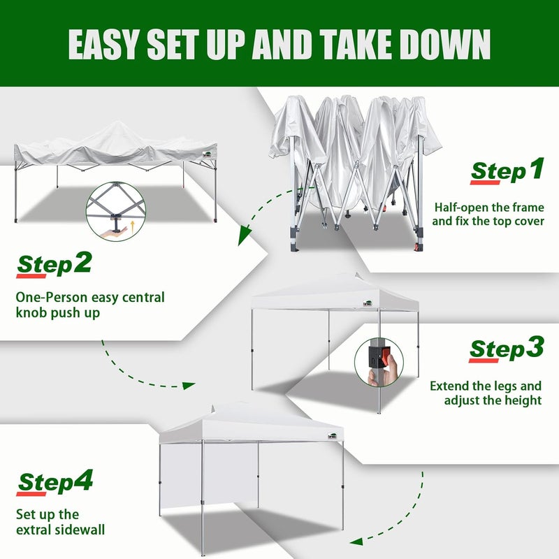 Eurmax USA NOMATTER ONE-Person Open&Close Pop Up Canopy Tent,Portable Shelter Canopy for Outdoor Events,Instant Canopies,Bonus 4 Sand Bags(10x10,White) - Image 3