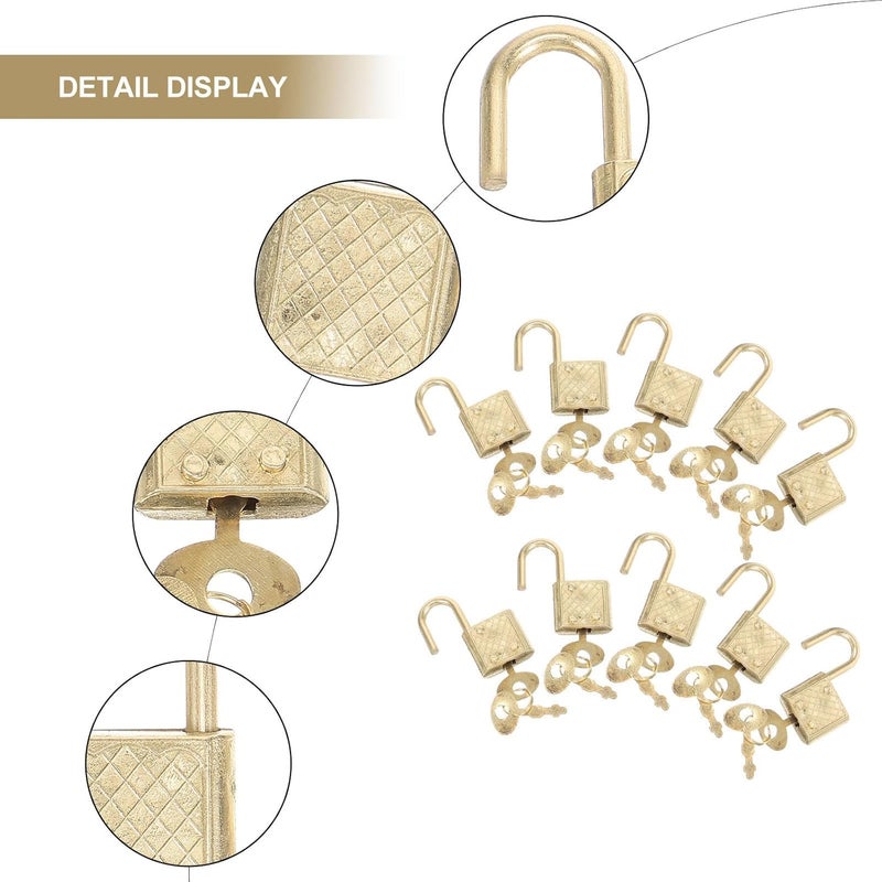 10Pcs Mini Zinc Alloy Suitcase Padlocks with Keys, Rustproof Multifunction Safety Locks for Luggage, Drawers, and Notebooks, Compact Household Security Locks in Gold - Image 4