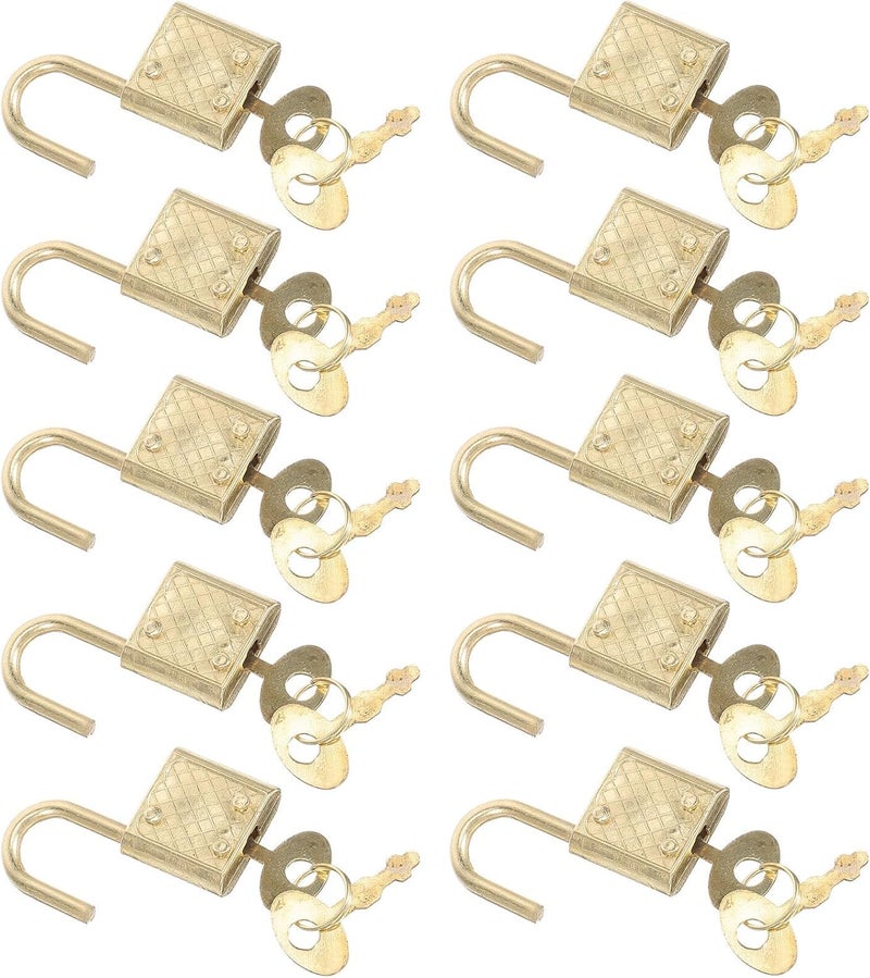 10Pcs Mini Zinc Alloy Suitcase Padlocks with Keys, Rustproof Multifunction Safety Locks for Luggage, Drawers, and Notebooks, Compact Household Security Locks in Gold - Image 1