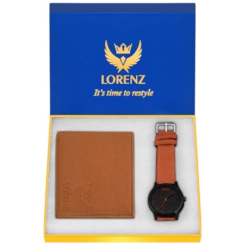 LORENZ Gift Set Combo of Tan Wallet and Watch for Men & Boys | CM-1049WL-TAN - Image 1