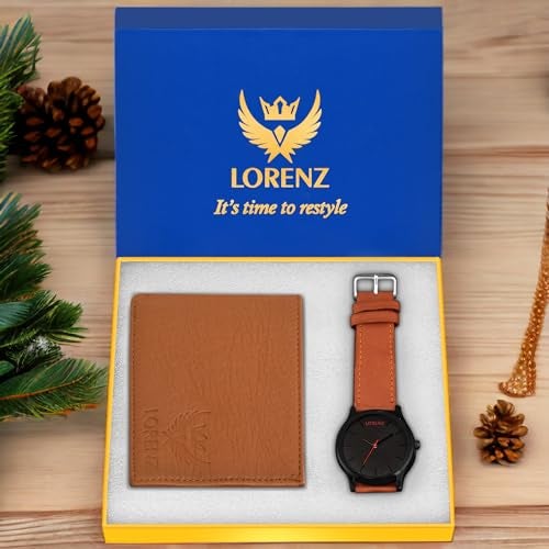 LORENZ Gift Set Combo of Tan Wallet and Watch for Men & Boys | CM-1049WL-TAN - Image 2