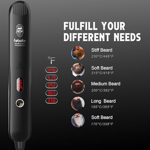 FEBOTE Heated Ionic Hair Straightening Brush for Men - 5 Temperature Settings, Anti-Scald, Beard Shaper & Travel Bag - Image 5