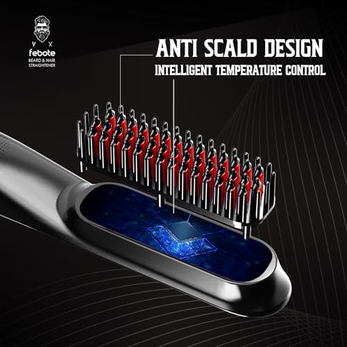 FEBOTE Heated Ionic Hair Straightening Brush for Men - 5 Temperature Settings, Anti-Scald, Beard Shaper & Travel Bag - Image 4