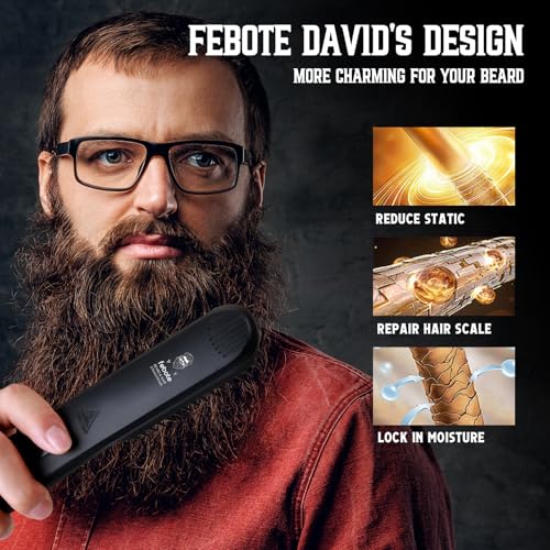 FEBOTE Heated Ionic Hair Straightening Brush for Men - 5 Temperature Settings, Anti-Scald, Beard Shaper & Travel Bag - Image 3