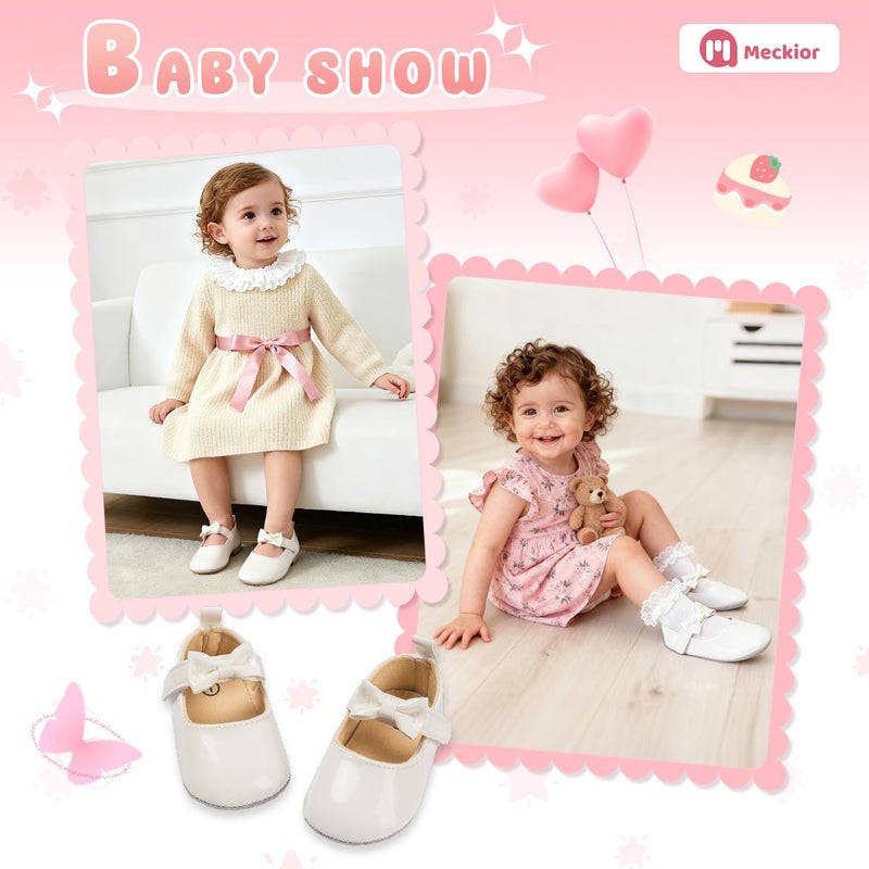 Meckior Infant Baby Girls Soft Sole Bowknot Princess Wedding Dress Mary Jane Flats Shoes Easter Light Baby Sneaker Shoes - Image 3