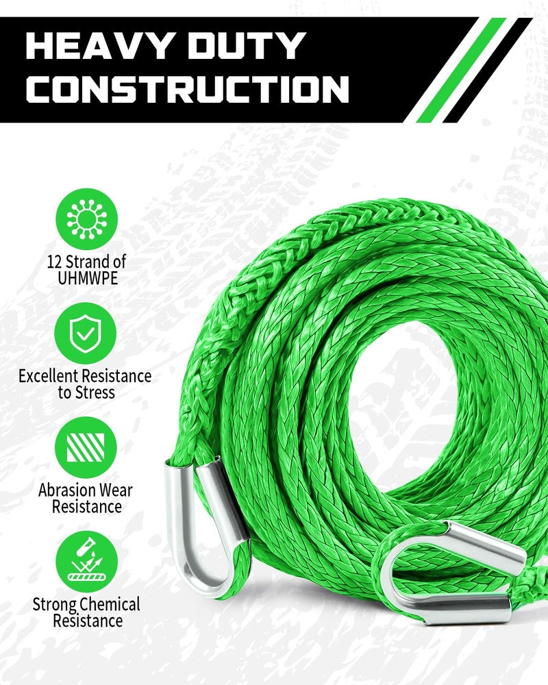 DAYDOOR Winch Rope Extension, 1/4'' x 50ft Synthetic Winch Extension Rope, 10,000 Lbs Winch Extension Line for Off Road Vehicle ATV UTV(Green) - Image 3