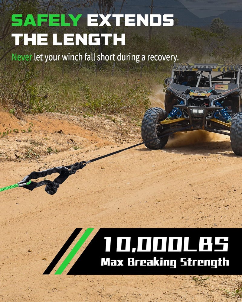 DAYDOOR Winch Rope Extension, 1/4'' x 50ft Synthetic Winch Extension Rope, 10,000 Lbs Winch Extension Line for Off Road Vehicle ATV UTV(Green) - Image 2