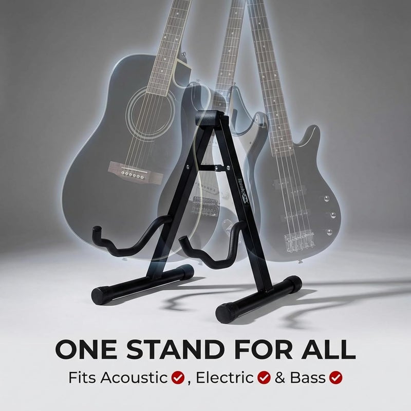 RockJam Foldable A-Frame Guitar Stand with Cushioned Arms and Rubber Feet. Electric, Acoustic & Bass Holder. (RJGS01) - Image 2